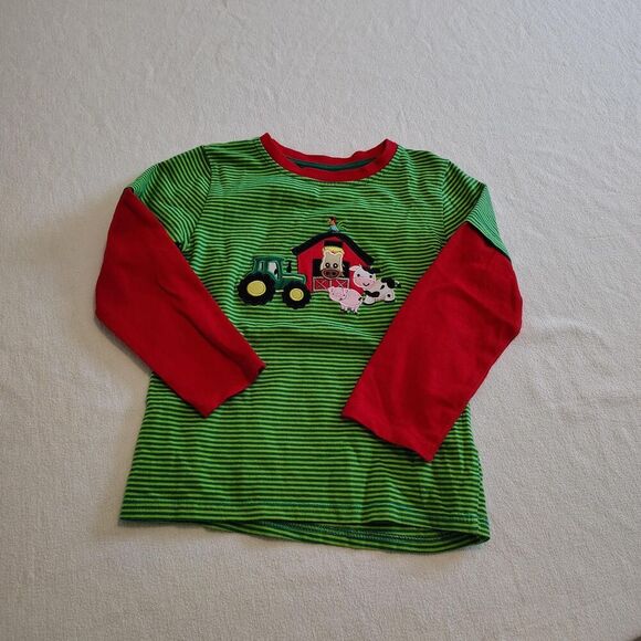 Boys Mine Long Sleeve Embroidered Shirt Farm Animals Tractor Size 4 - Picture 2 of 4